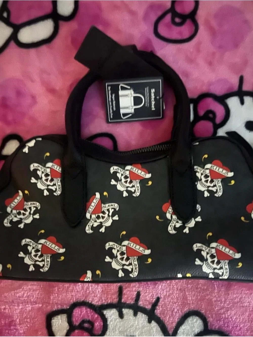 Ed Hardy Black Satchel with Red Heart & White Skull Motif